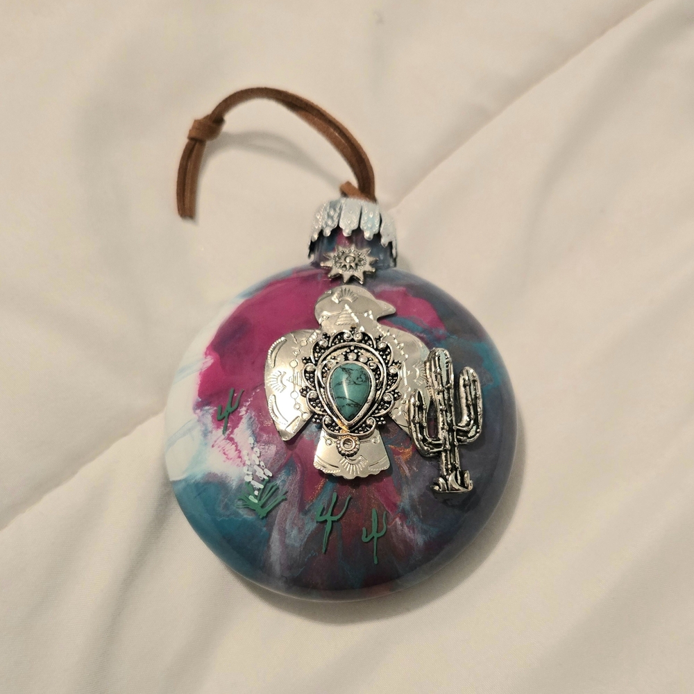 Blue and Purple Holiday Ornament with Artistic Swirls
